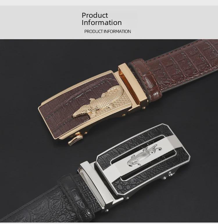 Men's Genuine Leather Crocodile Pattern Automatic Buckle Belt
