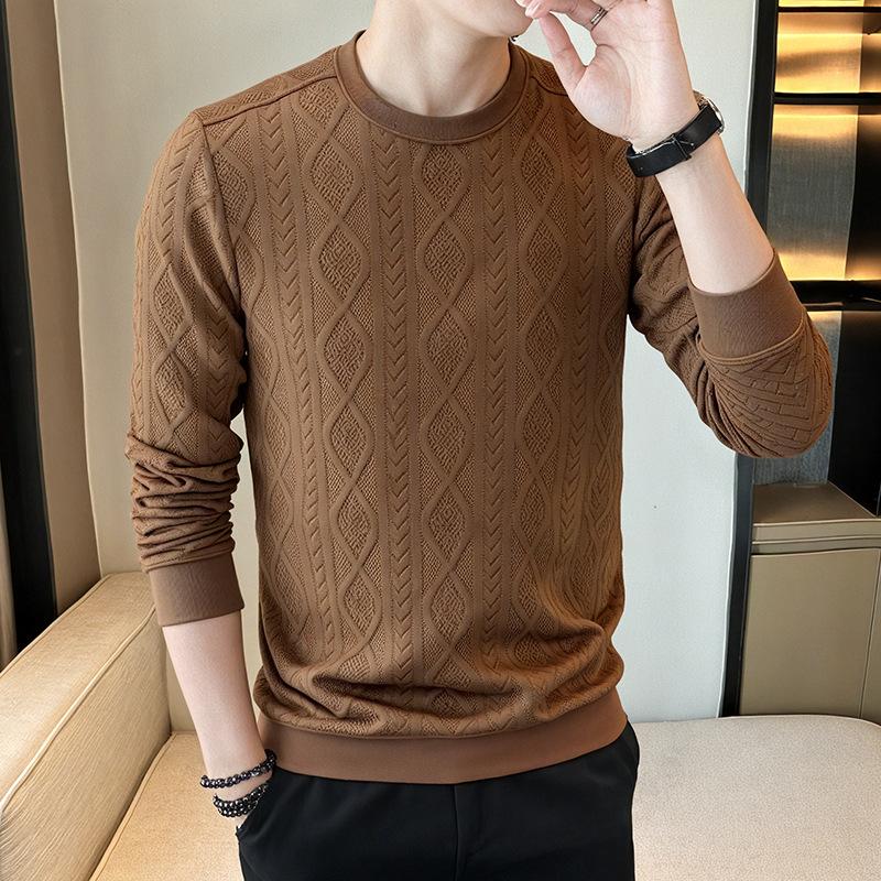

New Autumn and Winter Men s Hatless Sweatshirt Round Neck Pullover Jacquard Versatile Knitted Top Loose Long-sleeved Base Shirt Men 4XL