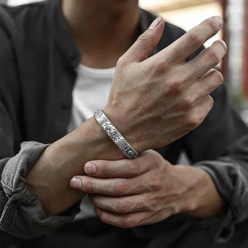 Thailändisches Silber Reichtumstransfer Pixiu Kupfermünze Herrenarmband mit dominanter männlicher und weiblicher Persönlichkeit Herz Klassisches Armband