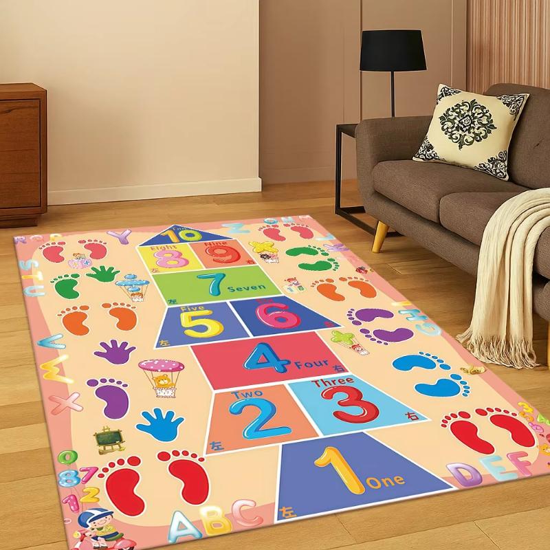 Children Digital Games Hopscotch Carpet Rug for Living Room Sofa Home Bedroom Doormat Kitchen Decor,Kid Play Non-slip Area Rug