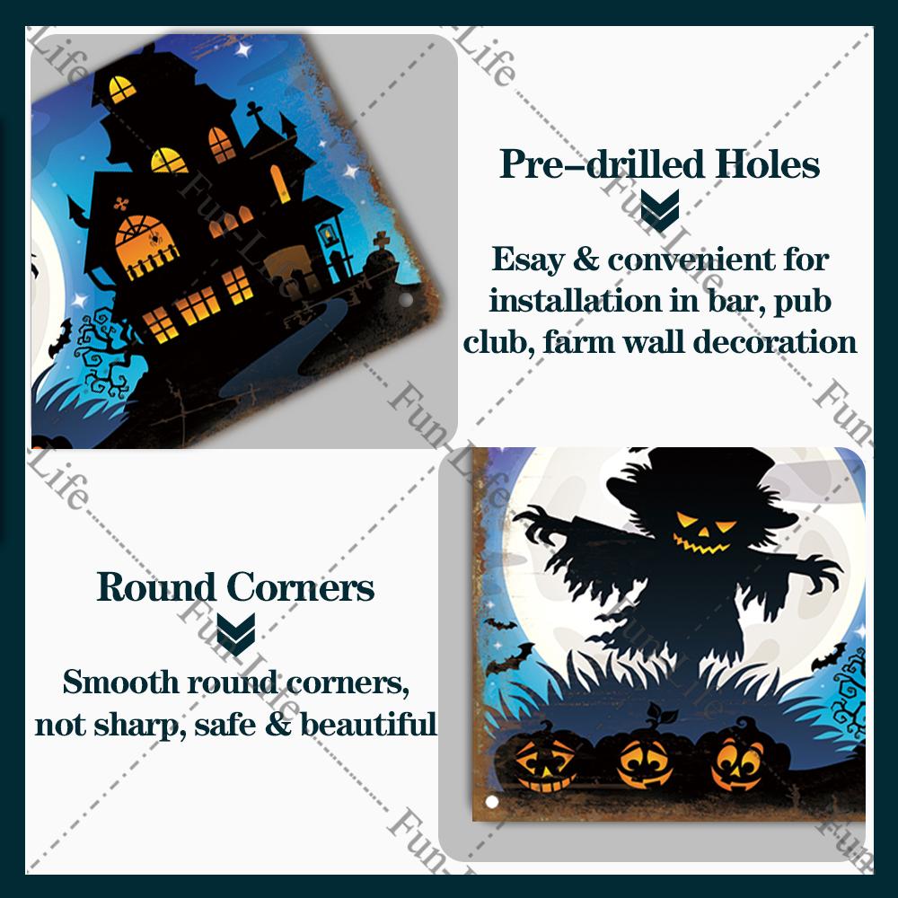 Halloween Pumpkin Tin Sign Vintage Plate Bat Poster Painting Festival Metal Signs Bar Art Party School Wall Home Decor 20x30cm