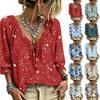 Women's Casual V-Neck Ruffle Tie Printed Blouse