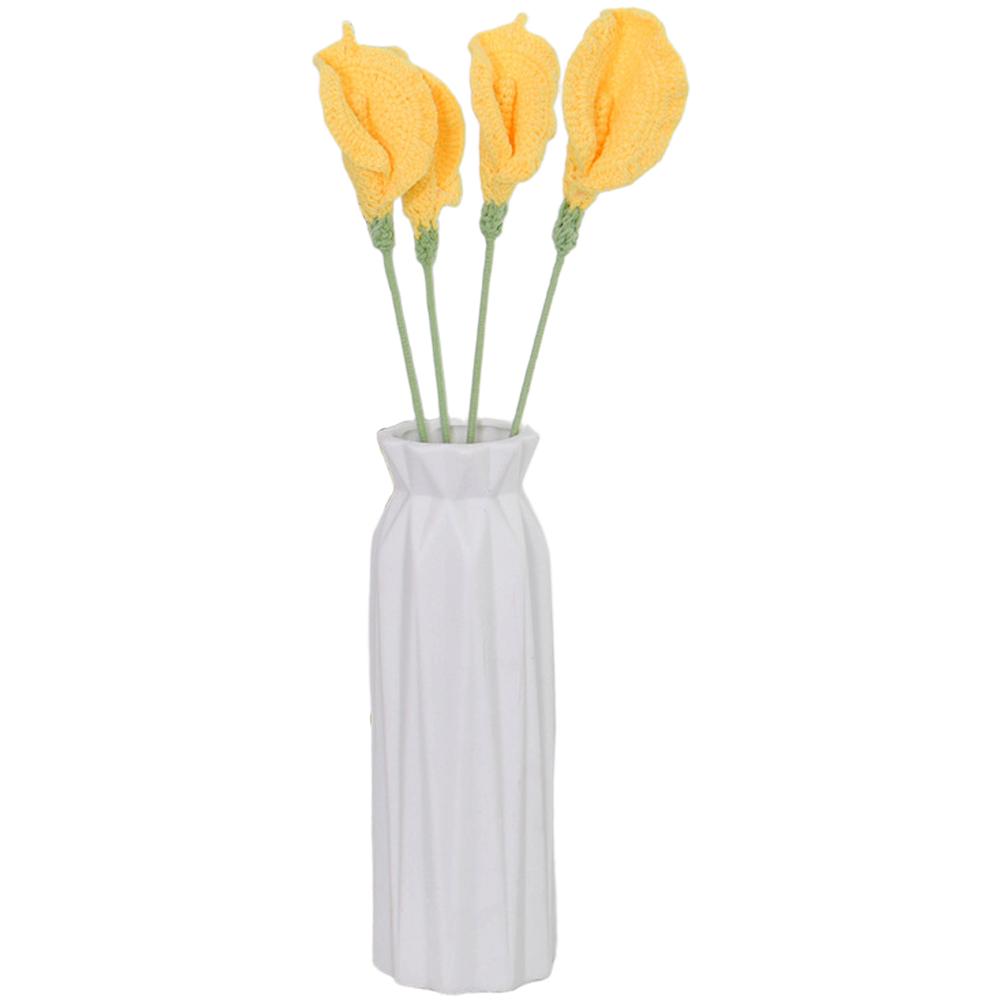 Handmade Crochet Calla Lily Flower Bouquet Artificial Floral Arrangement for Home Decor and Office Styling with Dried Flowers