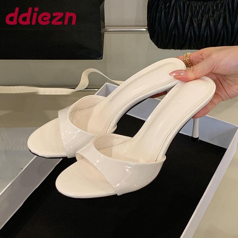 Fashion Female Slip On Footwear Thin Heels Pumps Women Slides Shoes Fashion Round Toe Party Sexy Ladies High Heels Shoes Sandals