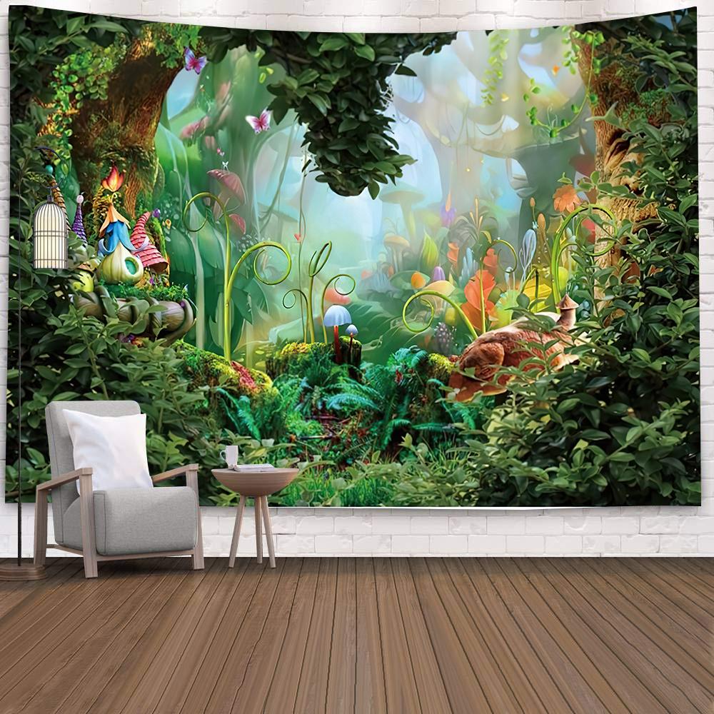 Märchenwald Wandteppich Wandbehang Fantasy Magischer Garten Pilz Ästhetik Kinder Baby Schlafzimmer Wohnzimmer Studentenwohnheim Party Deko