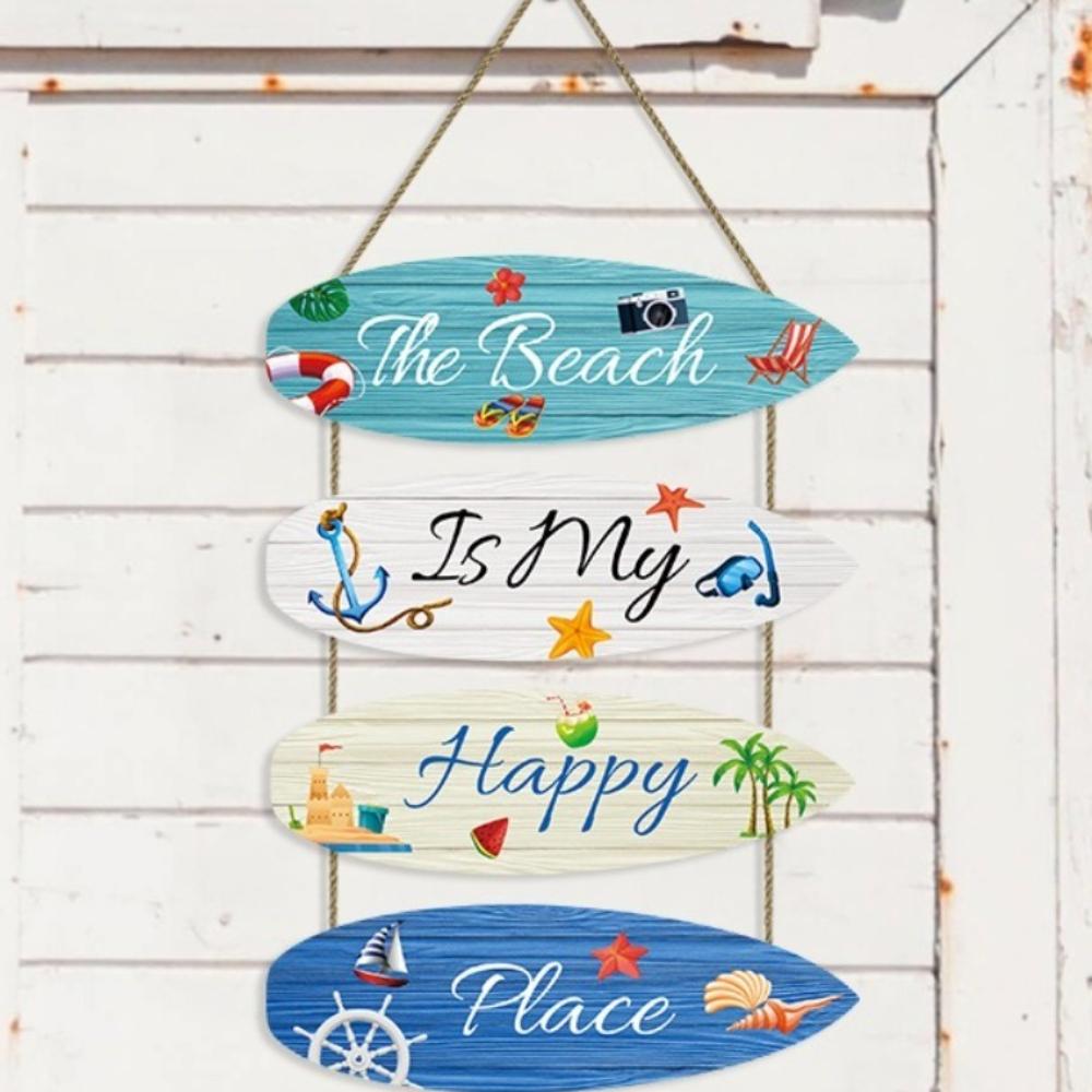 Hanging Summer Ocean Wall Decoration Wall Art Wooden Beach Sign Sailing Surfboard Pendant  Hawaiian