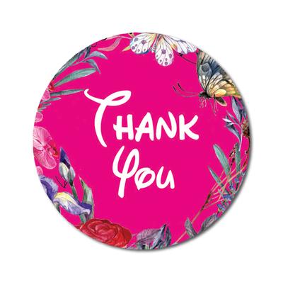 Darling Souvenir Round 45 Pcs Elegent Floral & Border Fuchsia Pink Thank You Stickers-1.6