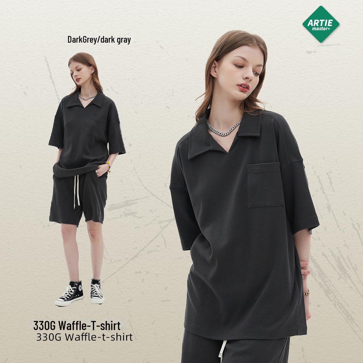 

ARTIE Мужская футболка 2024 года из дышащей вафельной ткани большого размера с коротким рукавом - Европейская и американская уличная мода S темно-серого