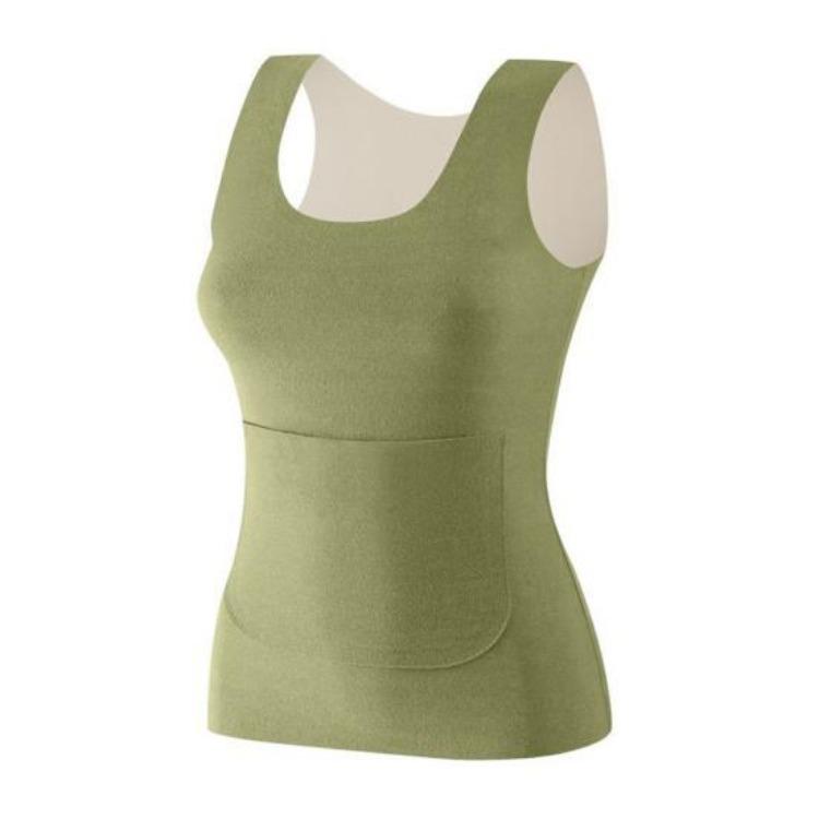 Women Winter Sleeveless Thermal Tank Top Basic Double Layer with Square Neck Warm Camisole Front and Back Pockets