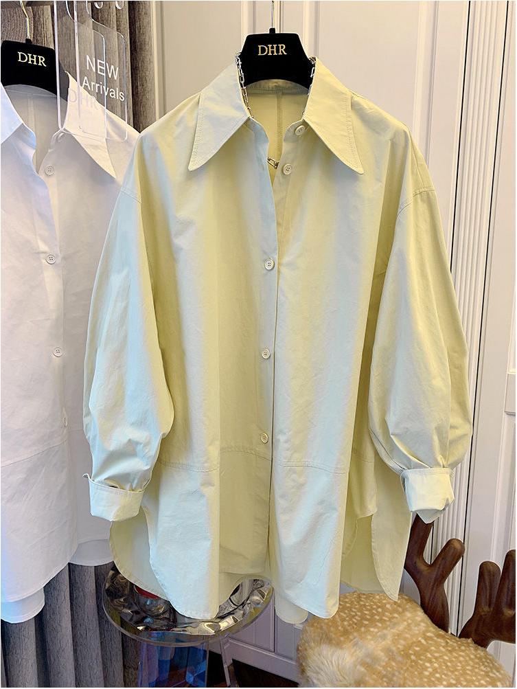 Women's Autumn Long Sleeve Loose Fit Pointed Collar Shirt Top