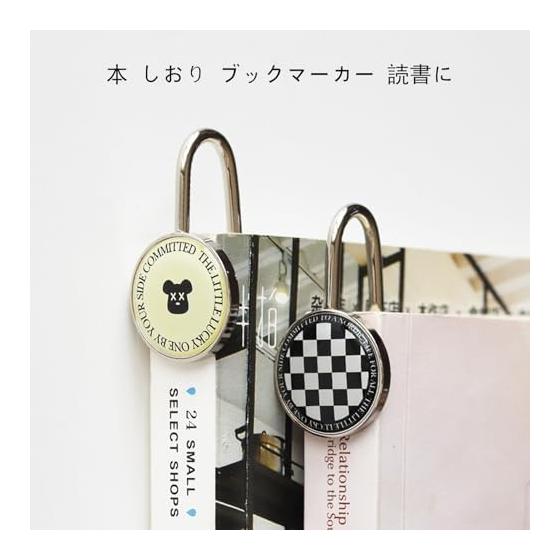 EMERSPRING Metal Bookmark, Cute Black and White Checkered Cream Bear Design, Stainless Steel, Durable, Fashionable Book Marker for Books and