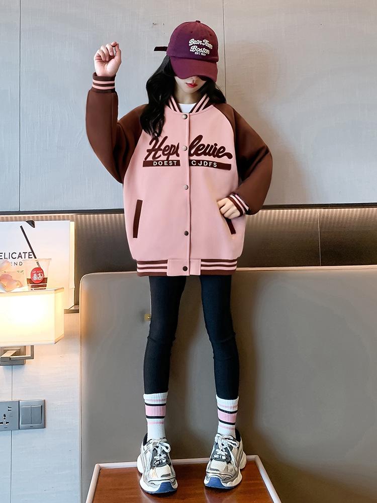 Girls' Spring 2026 Baseball Jacket: Stylish Sports Jacket for Big Kids and Junior High Students