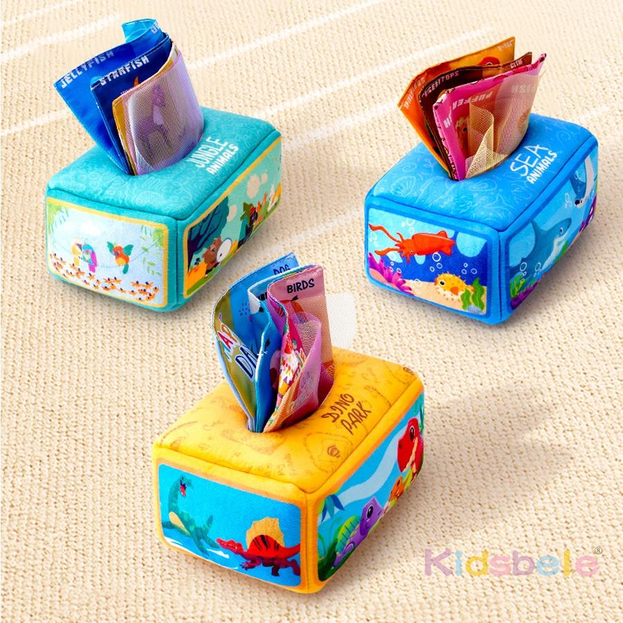 Baby Tissue Box Toy With Sensory Crinkle Paper | Montessori Soft Early Learning Toy For Infant Toddler | Pulling Game 6-18 Month