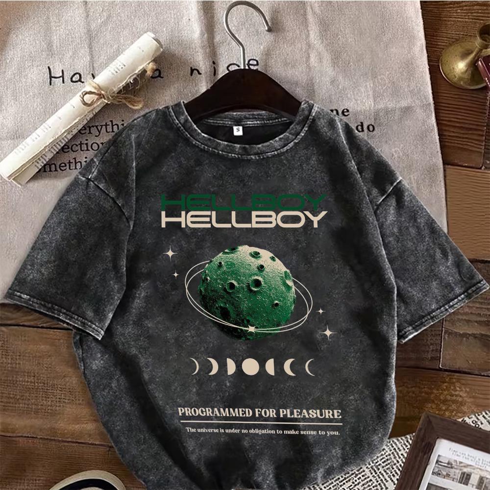 Vintage Washed Black T-Shirt Men Women Bitcoin Moon Space Print Streetwear Oversized Cotton Short Sleeve Tee