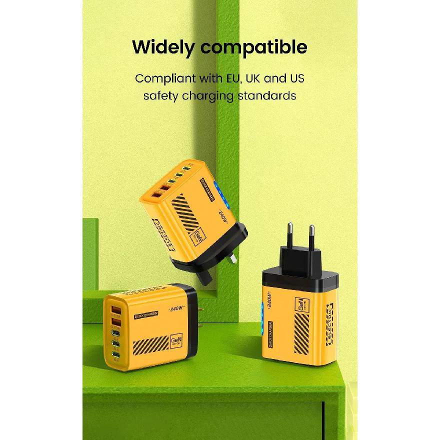 240W 5-in-1 GaN USB-C-Ladegerät Schnellladung EU/US-Stecker Wandladegerät Für iPhone Samsung Xiaomi Typ-C-Handy-Ladegerät Netzteil