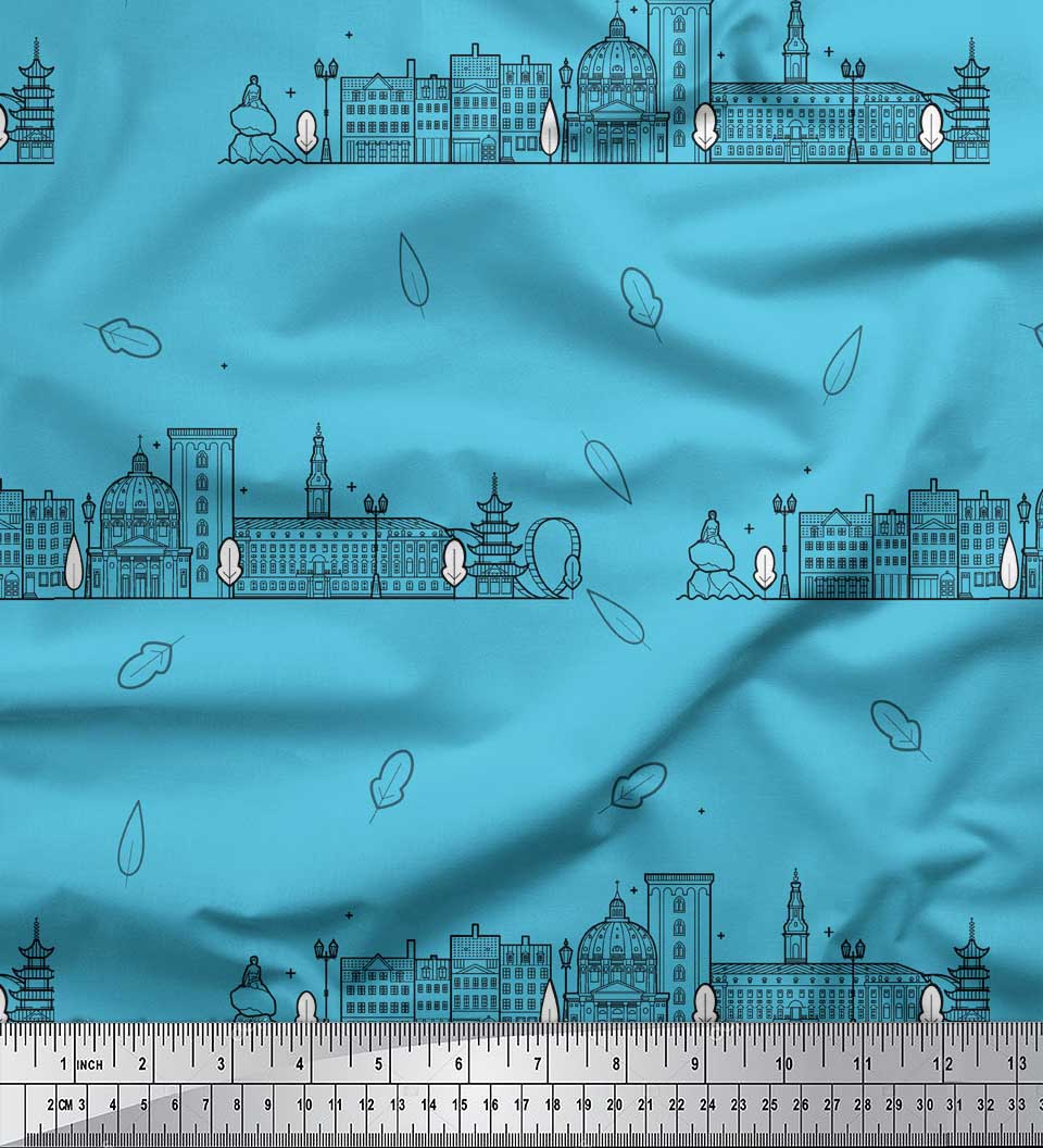 

Soimoi Brown, японська креп-сатин, листя та ескізи, пам’ятники, архітектурна друкована тканина 1 метр 42 дюйма 42 Inch Wide - Poly Crepe синій