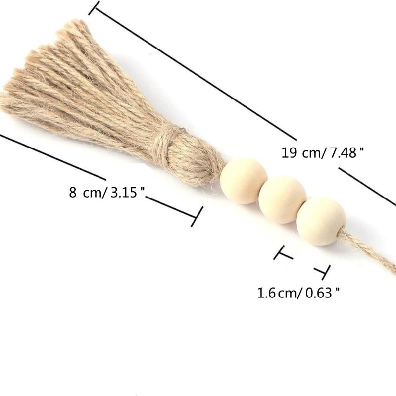 Pack of 4 Tassels Wooden Beads Garlands Cotton Decorative Handle Decorations Tassels Beads Pendants for Cabinet Door