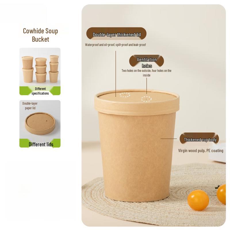 Disposable Kraft Paper Soup Container with Lid