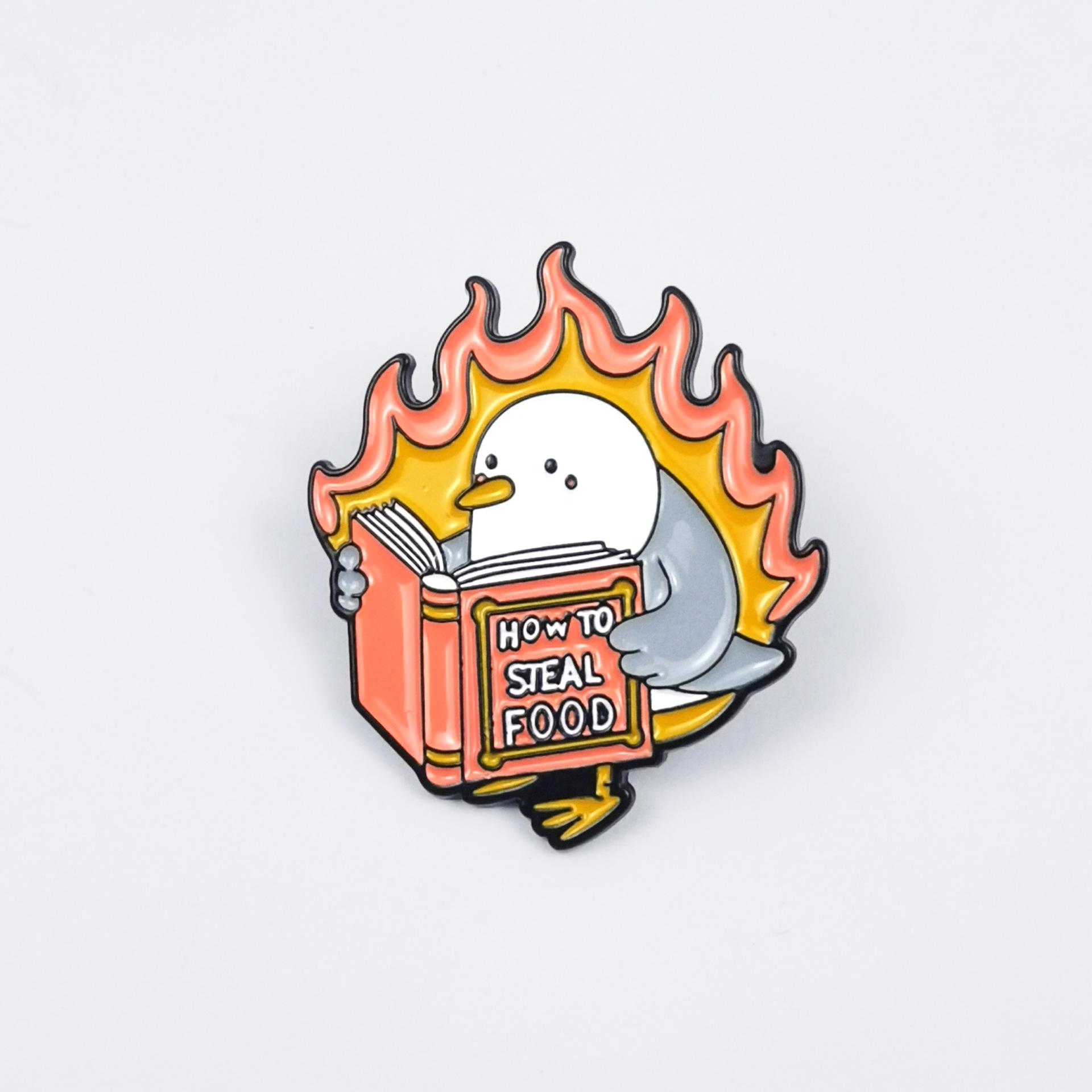 Flame Skull & Tiger Cat Halloween Cartoon Brooch - Creative Metal Accessory