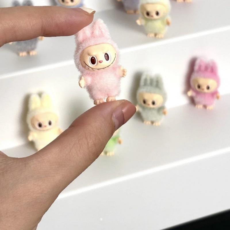 10pcs Mini Cute Labubu Doll Flocking Vinyl Kawaii Doll Pendant Accessories Ornament Desktop Decoration Collect Toy Children Gift