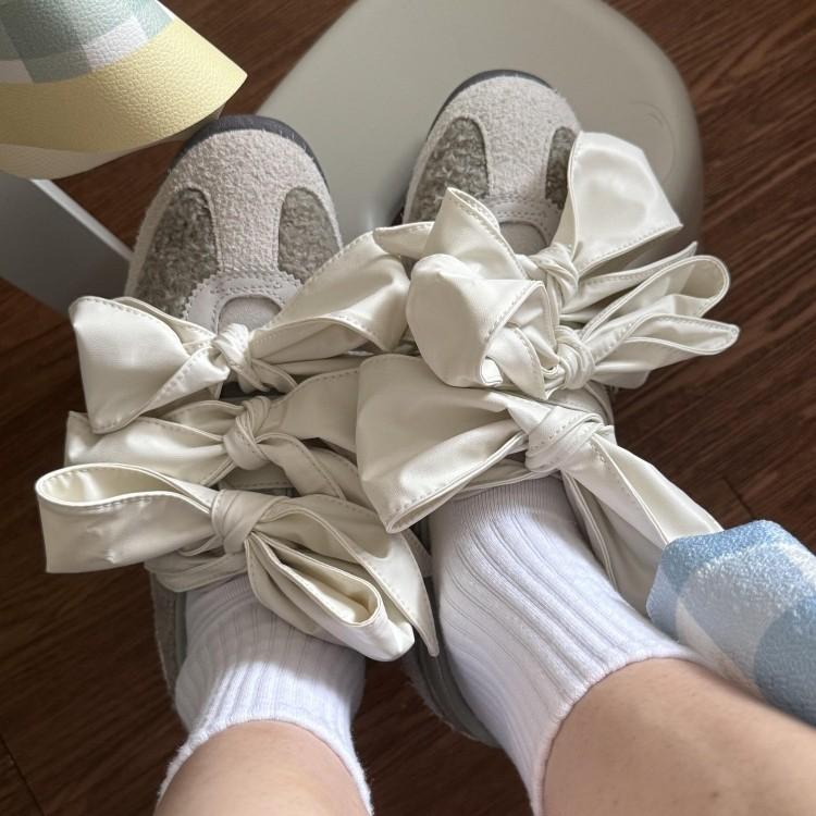 Cowhide version~ bow color matching round head German training shoes women's new versatile lace-up splicing casual Forrest Gump shoes board shoes