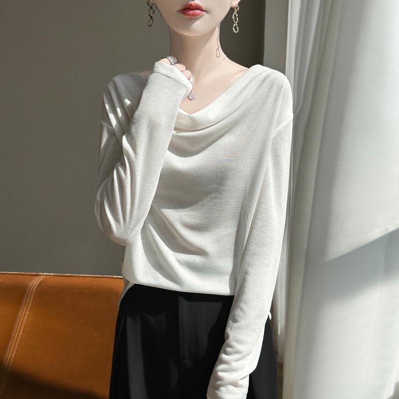 Elegant French One-Shoulder Knit Sweater - Women's Autumn/Winter Loose Collar, Warm and Stylish