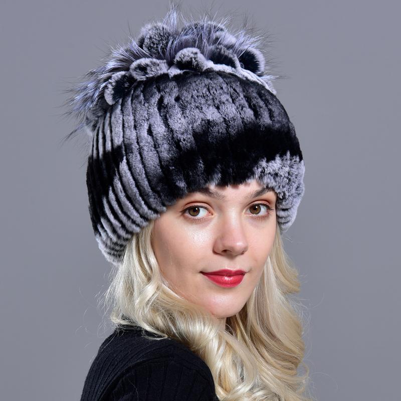 Ny vinter ekte kaninpels lue dame 100 % ekte ekte Rex kanin lue God elastisk strikket Rex kaninpels caps
