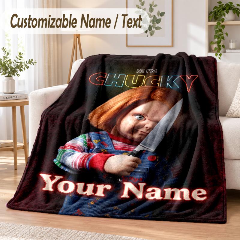 Child's Play Chucky Tiffany Custom Name Flannel Throw Blanket Soft Warm for Sofa Bed Indoor Home Use