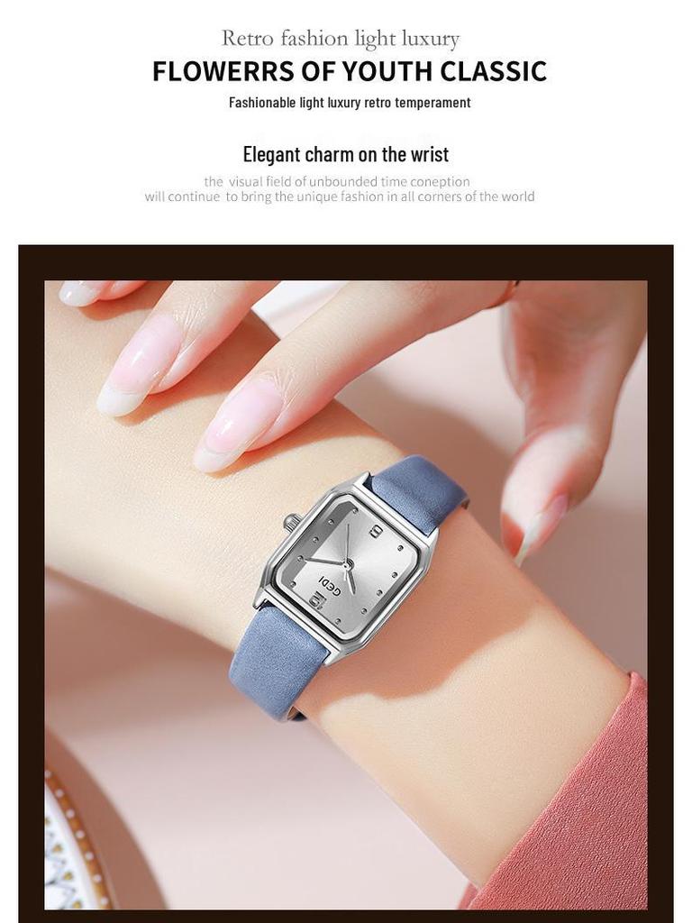 Gedi Women's Square Dial Leather Strap Quartz Waterproof Watch