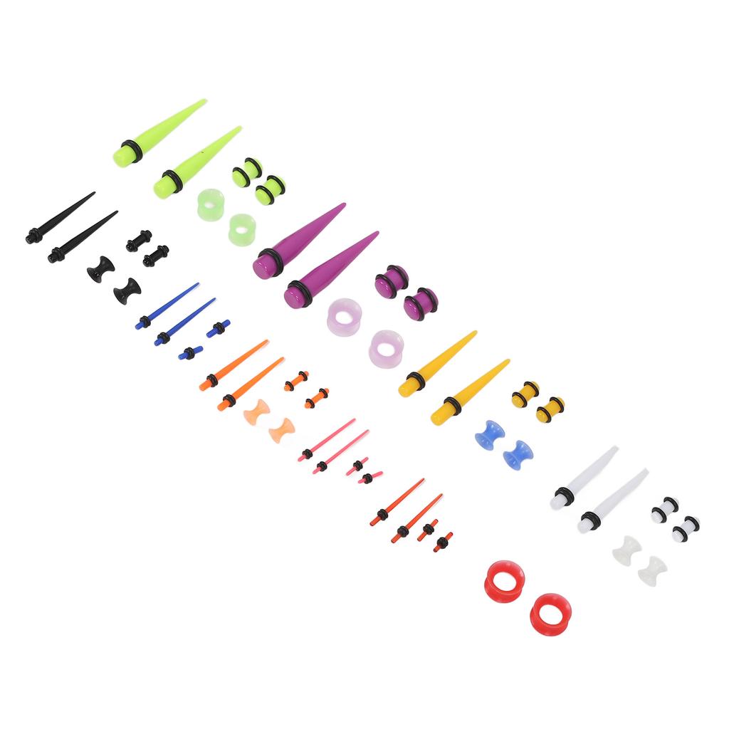 50pcs Ear Stretching Kit Silicone Tunnels Acrylic Tapers Plugs 1.6 to 12mm Mixed Colors Ear Gauges Expander Set