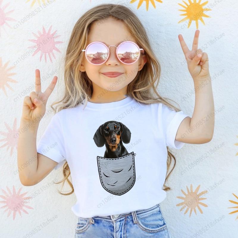 Dachshund Cute Dog Pattern Print T-Shirt Fun for Boys and Girls