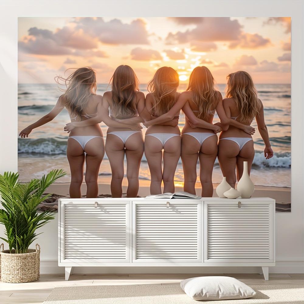 Beach Scene Bikini Party Tapestry Backdrop, Sexy Girl Art Print, Multi-Usehome&Party Decor, Idealbedroom Living Roomwall Hanging