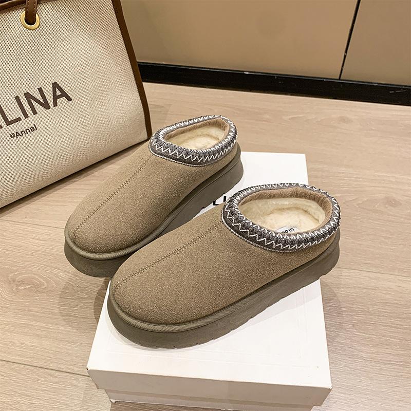 Processing custom winter half-drag thick-soled velvet fur integrated non-slip thick-soled comfortable warm cotton shoes boots women's shoes