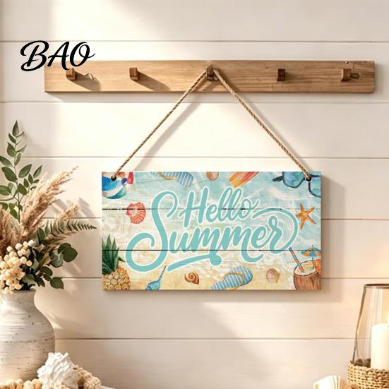 Summer Themed Gifts Wooden Hanging Sign, Beach Theme Welcome Sign Front Door Decor with Rustic Wood Plaque Rope, Colorful Hanger for Seasonal