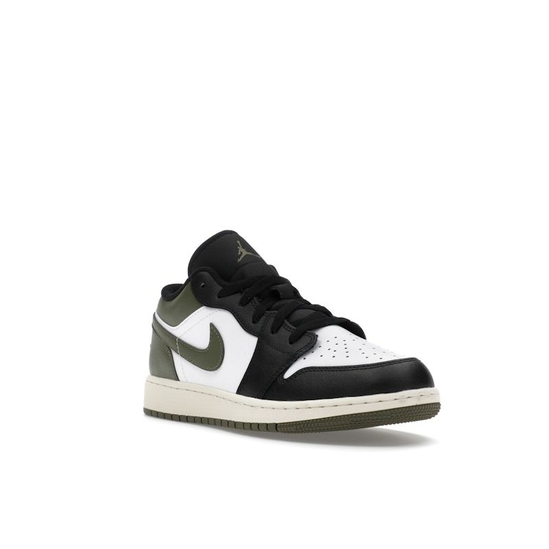 Air Jordan 1 Low GS Black Toe Medium Olive Kids Sneakers Green White 553560-092