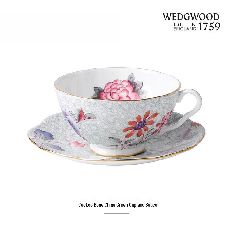 Wedgwood Rhododendron Green Bone China Coffee Cup & Saucer Set