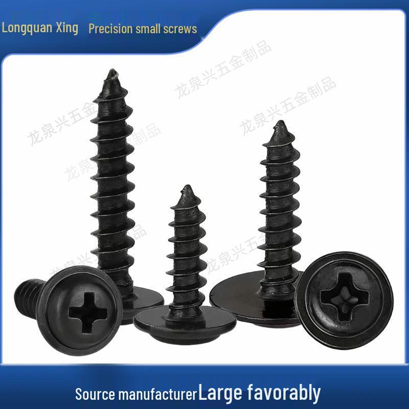 Black Phillips Self-Tapping Screws with Washers: PWA 1.2M to 4M, Disc Head.