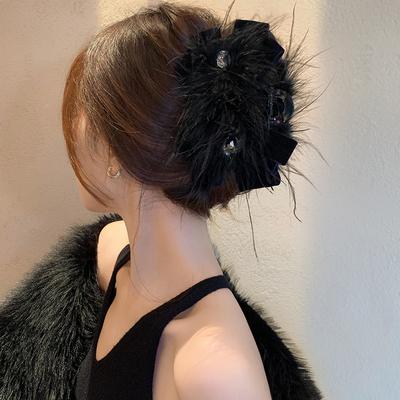 New Fashion Design Diamond Bow Feather Hairpin Internet Celebrity Personality Disc Hair Grab Pin Hair Accessories