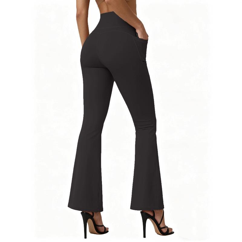 High Waisted Flared Yoga Leggings Women Butt Lifting with Pocket Design Wide Leg Leggings Running Tights Plus Size Gym Pants