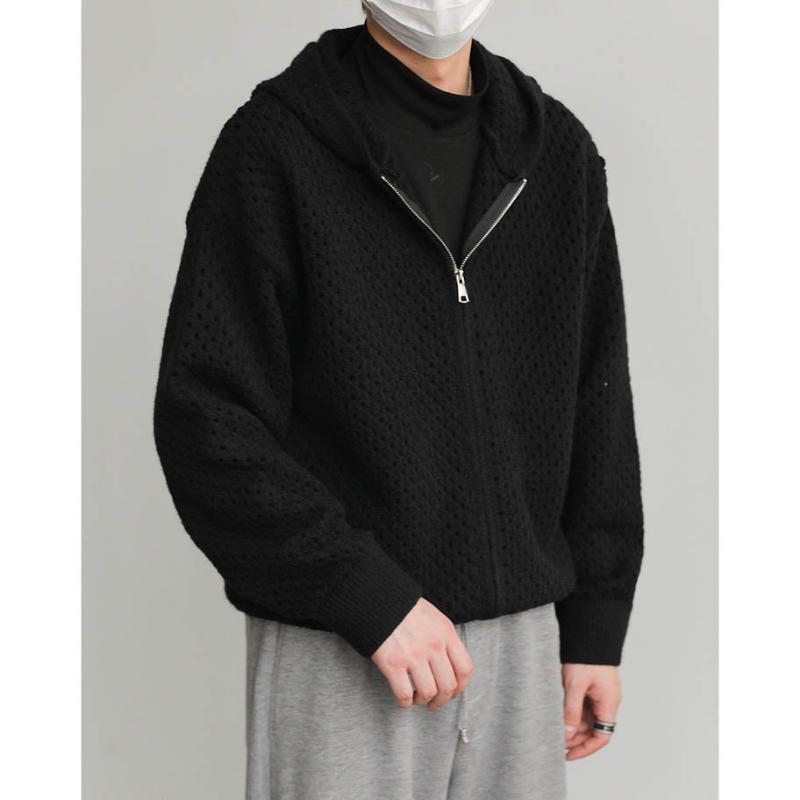 Hollow Hooded Knitted Cardigan Sweater Men's Spring and Autumn New Couple's Jacket Casual Versatile Fashion Top