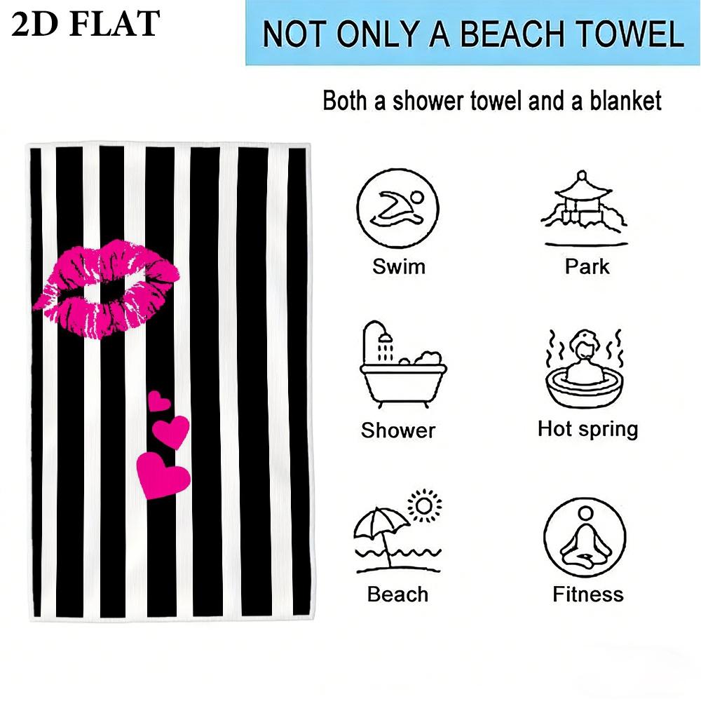 Großes saugfähiges Strandtuch Matte Sommer Poolseite Badetuch Niedliche rosa Lippen Herz Muster Tropische Heimdekoration Strandresort Dekoration Geschenk