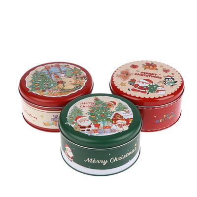 Round Christmas Tinplate Candy Box Metal Santa Claus Biscuit Packaging Can Empty Gift Packaging Box Sugar Packing Box