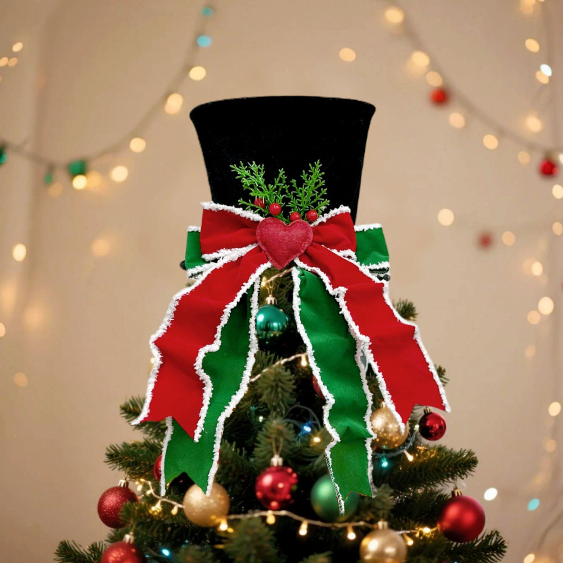 

Christmas Tree Topper Hat Classic Heart Bow Hat Tree Topper Holiday Ornament for Home Decoration