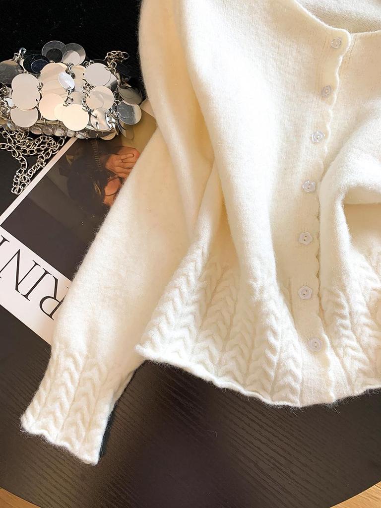 Women's 2026 Slimming Loose Knit Cardigan - Soft & Fluffy Crocheted Sweater Top for Autumn/Winter