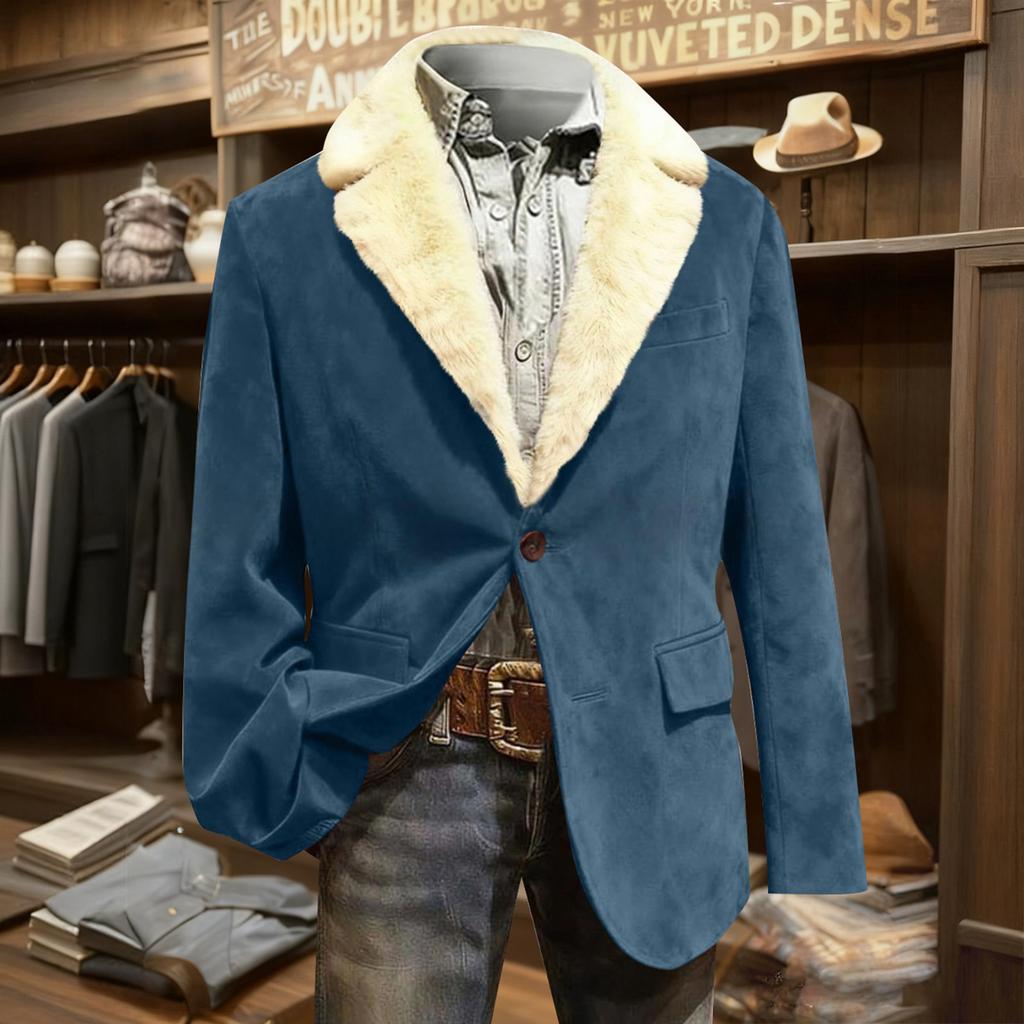 Men's Color Corduroy Warm Pocket Suit Jacket Cardigan Men's Casual Suit