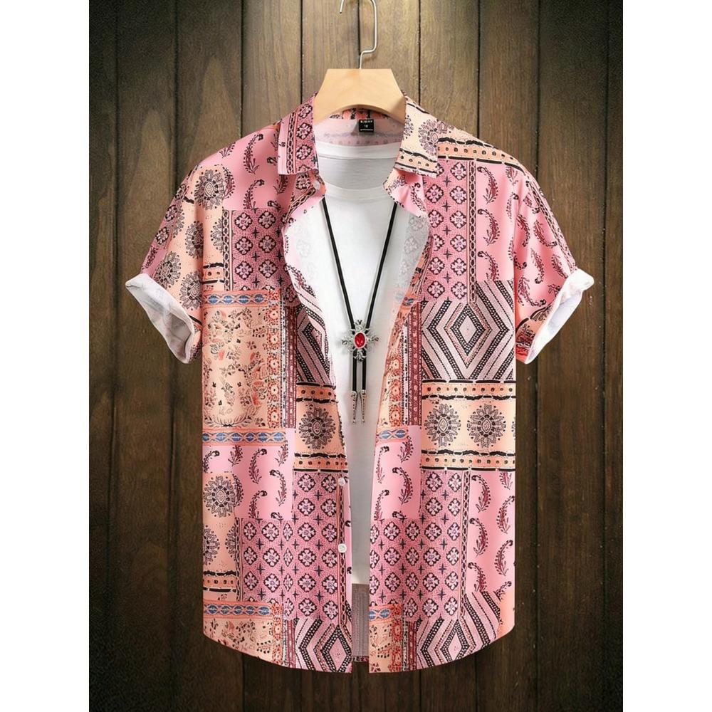 2026 Men's Summer Fashion Printed Short-Sleeve Shirt, Retro Trendy Lapel Shirt for Men, Hawaiian Beach Casual Top