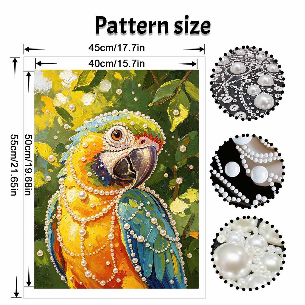 Beautiful Framed Pearl Painting Kit Vibrant Tropical Parrot Design DIY 3D Bead Art Canvas Creative Wall Decor Relaxing Hobby Gift for Adults