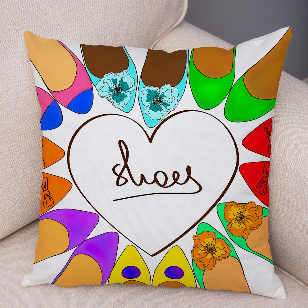 Fashion Shoe Cushion Cover High Heel Sneaker Boot Print Soft Linen Living Room Bedroom Home Decor Pillow Case