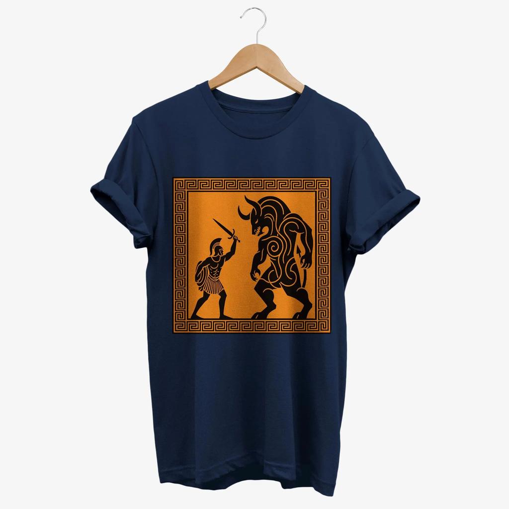 Sommer Unisex Griechischer Mythischer Krieger Aufdruck Rundhals T-Shirt 100% Baumwolle Weich Atmungsaktiv Kurzarm Groß