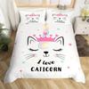 Cartoon Unicorn Duvet Cover Twin King Smiling Eyelash Rainbow Bedding Set For Kids Girls Microfiber Magical Animal Quilt Cover